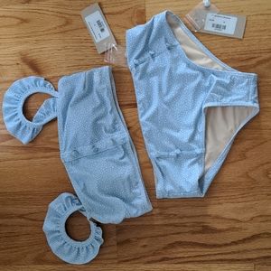 NWT Albion Dottie Button swim top and bottom light blue size m medium